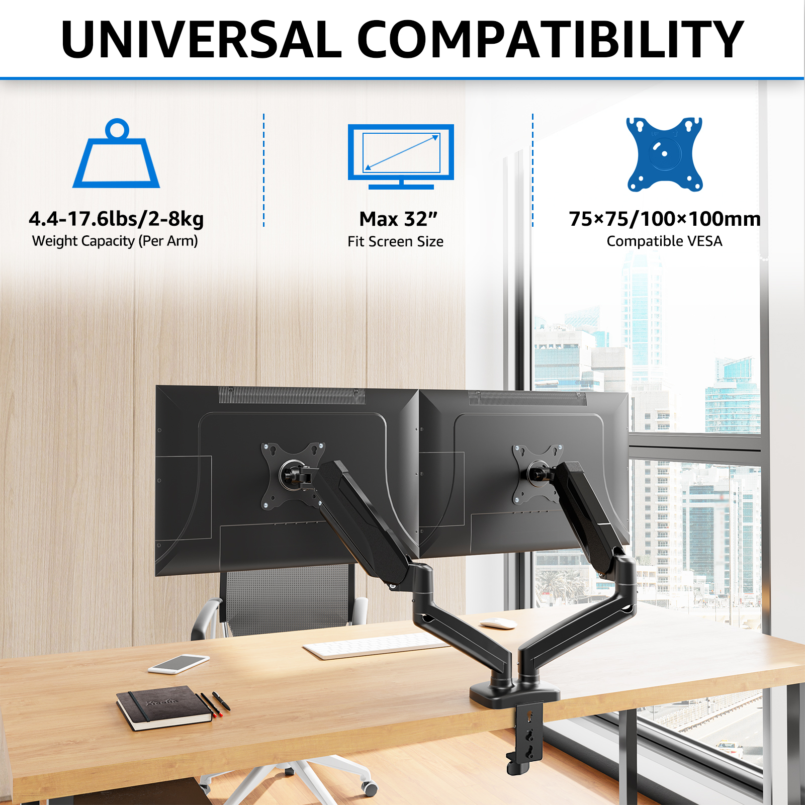 Gas Spring Dual Monitor Desk Arm 2