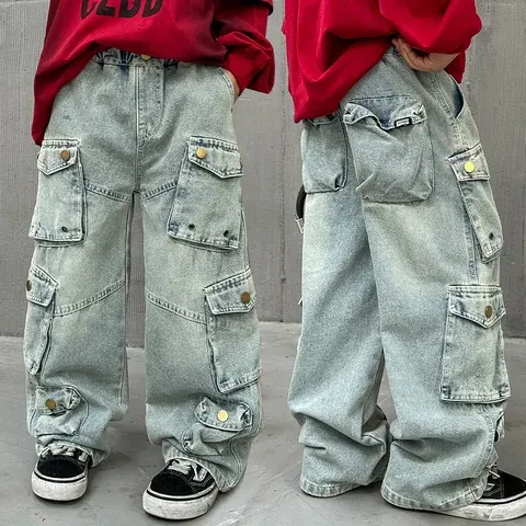 Lässige Cargo-Jeans für Jungen mit Mehreren Taschen Adrette