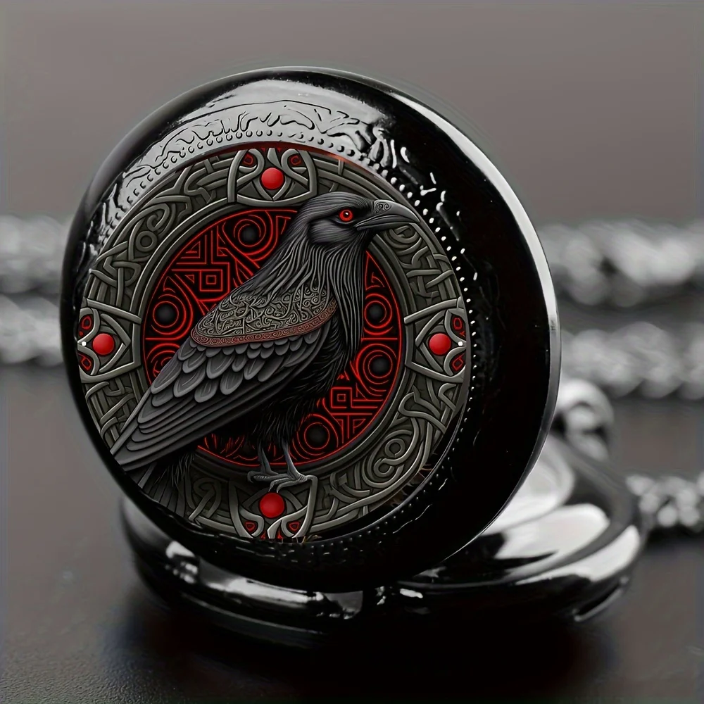 Gothic Raven Pocket Watch with Necklace 3