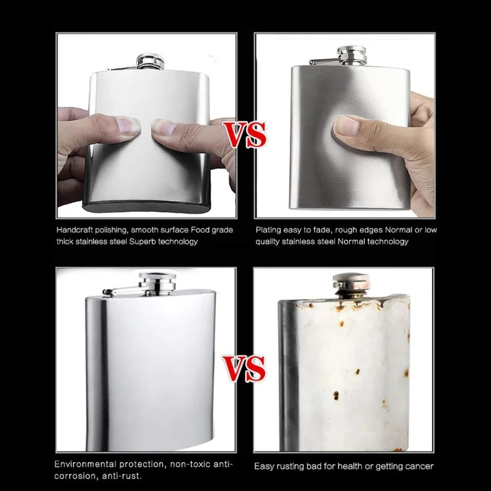 Stainless Steel Hip Flask with Funnel, 1–10 oz 2