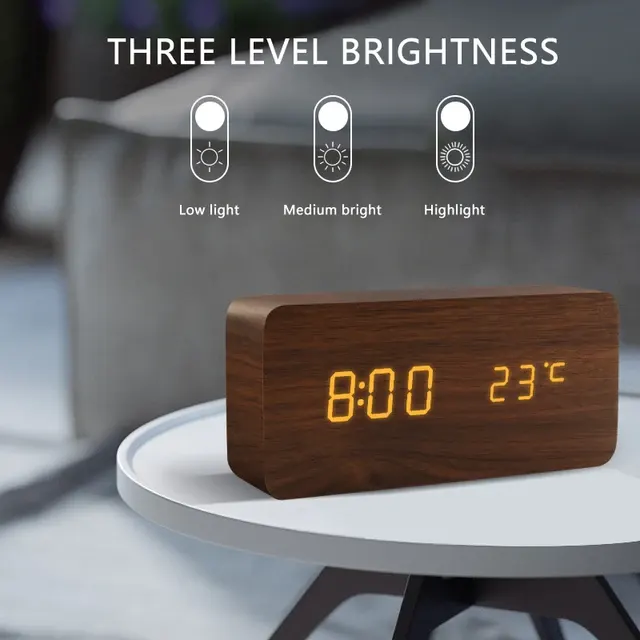 Voice-Controlled LED Wooden Alarm Clock 4