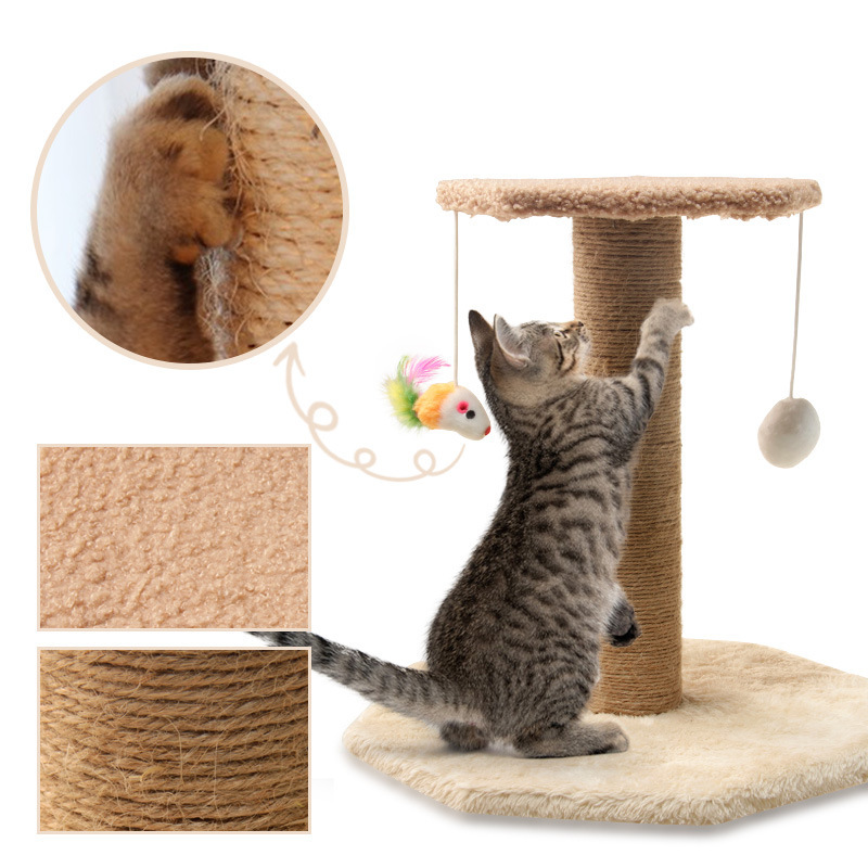 Wooden Cat Tree Tower Sisal Scratching Post Plush