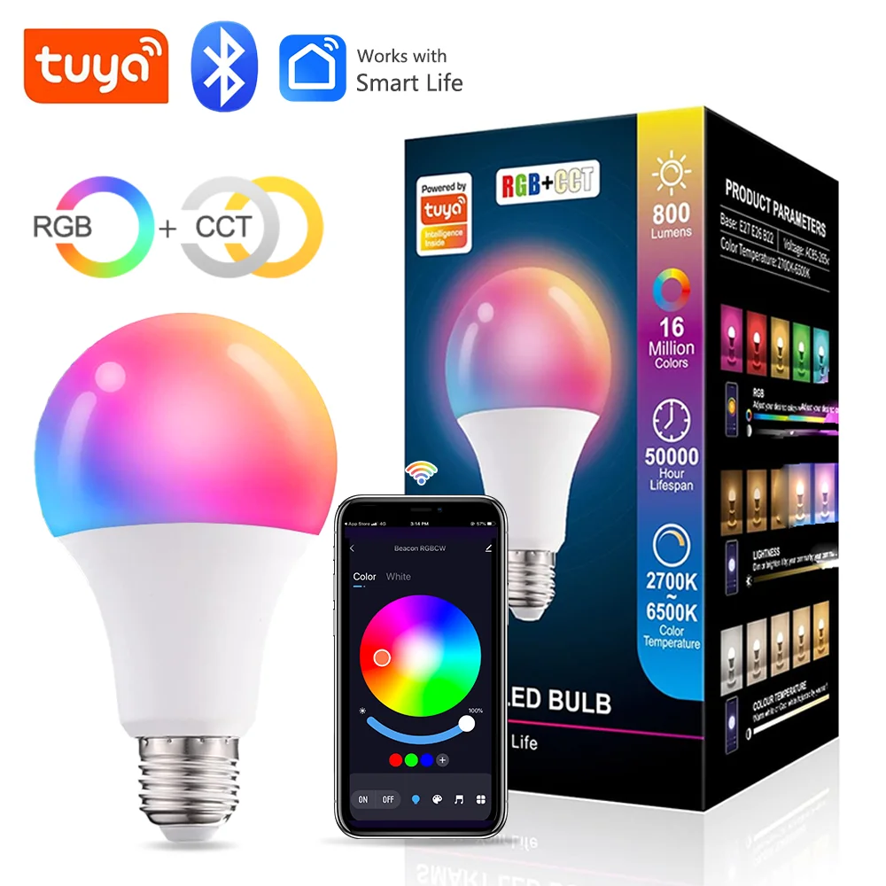 Tuya E27 LED-Glühbirnen Bluetooth Smart Bulb 15W Farbwechsellicht