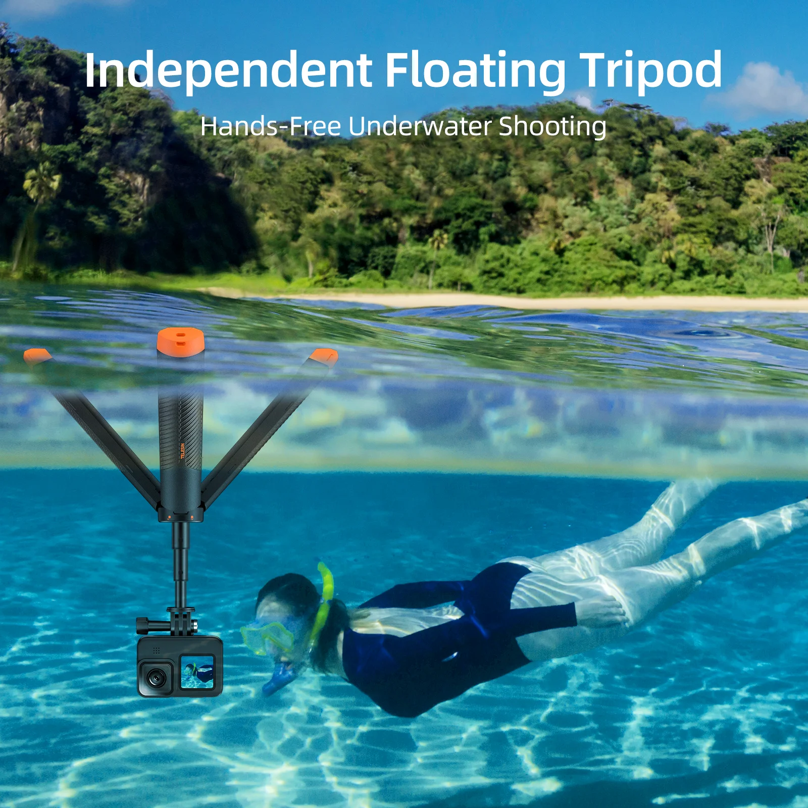 TELESIN Unterwasser-Auftriebsstange Ausziehbarer Selfie-Stick Stativ für GoPro Insta360 3