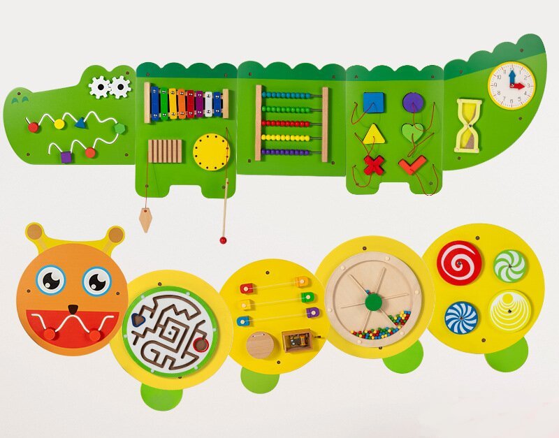 Wooden Wall-Mounted Busy Board for Toddlers-Montessori-Inspired Life Skills