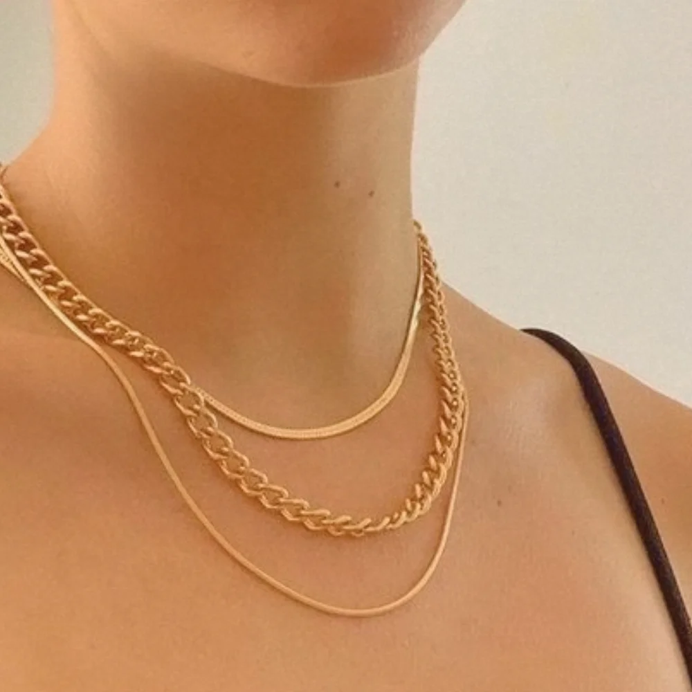 Wasserfeste Edelstahl-Halskette Gold 18K 3