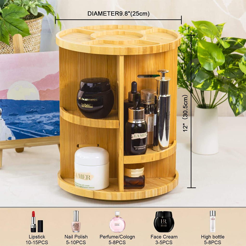 Three-Tier Rotating Bamboo Cosmetic Organizer 4