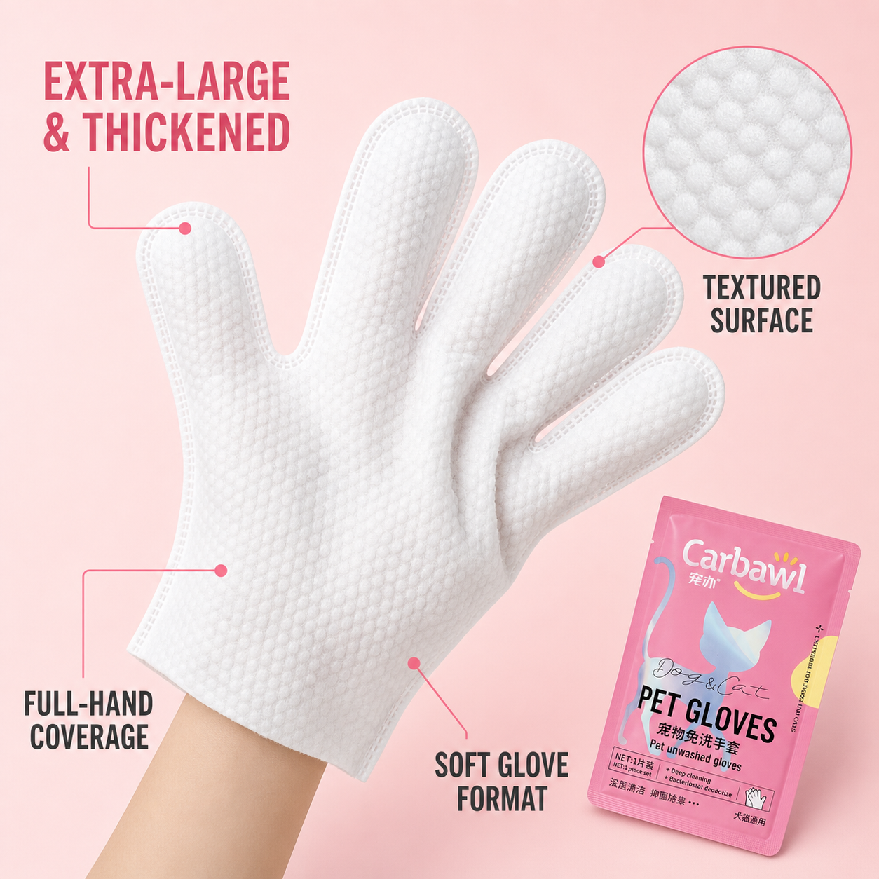 6pcs Free-Wash Pet Glove Wipes Dry Cleaning Deodorant 2