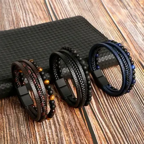 Multi-Layer Tiger Eye Leather Bracelet