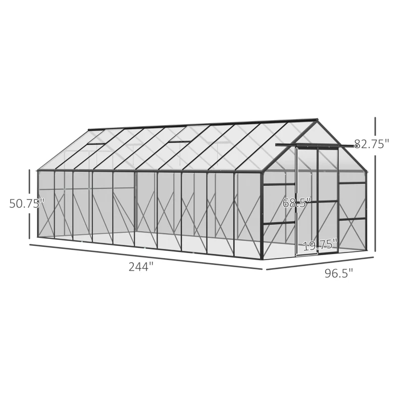 Aluminum Greenhouse Polycarbonate Walk-in Garden Kit With Adjustable 2