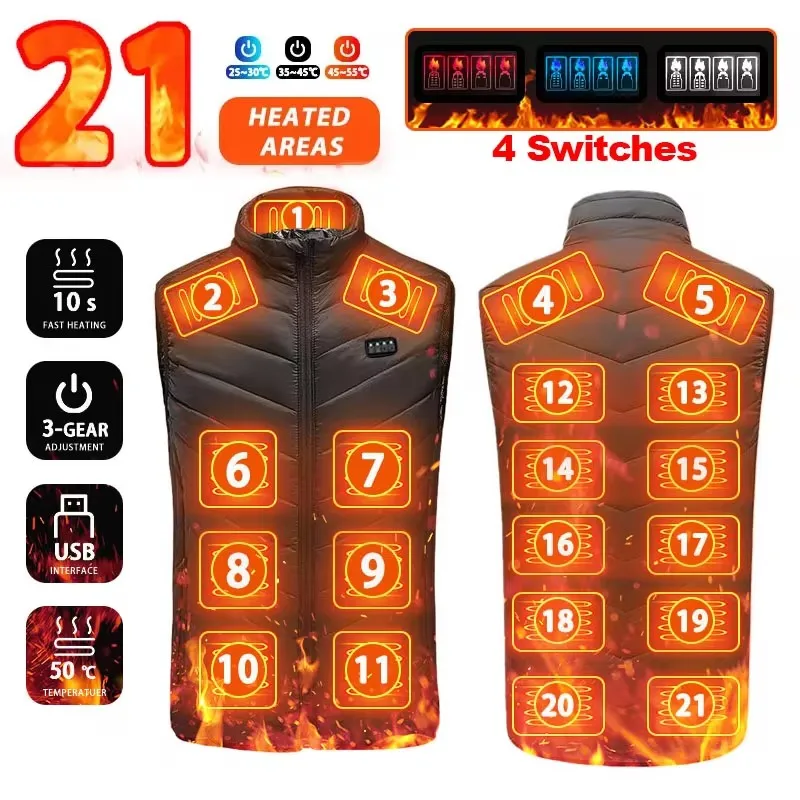 21-Zone Graphene Heated Vest with USB 2