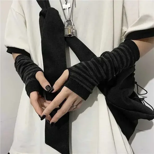 Black Punk Fingerless Arm Sleeve Gloves 1