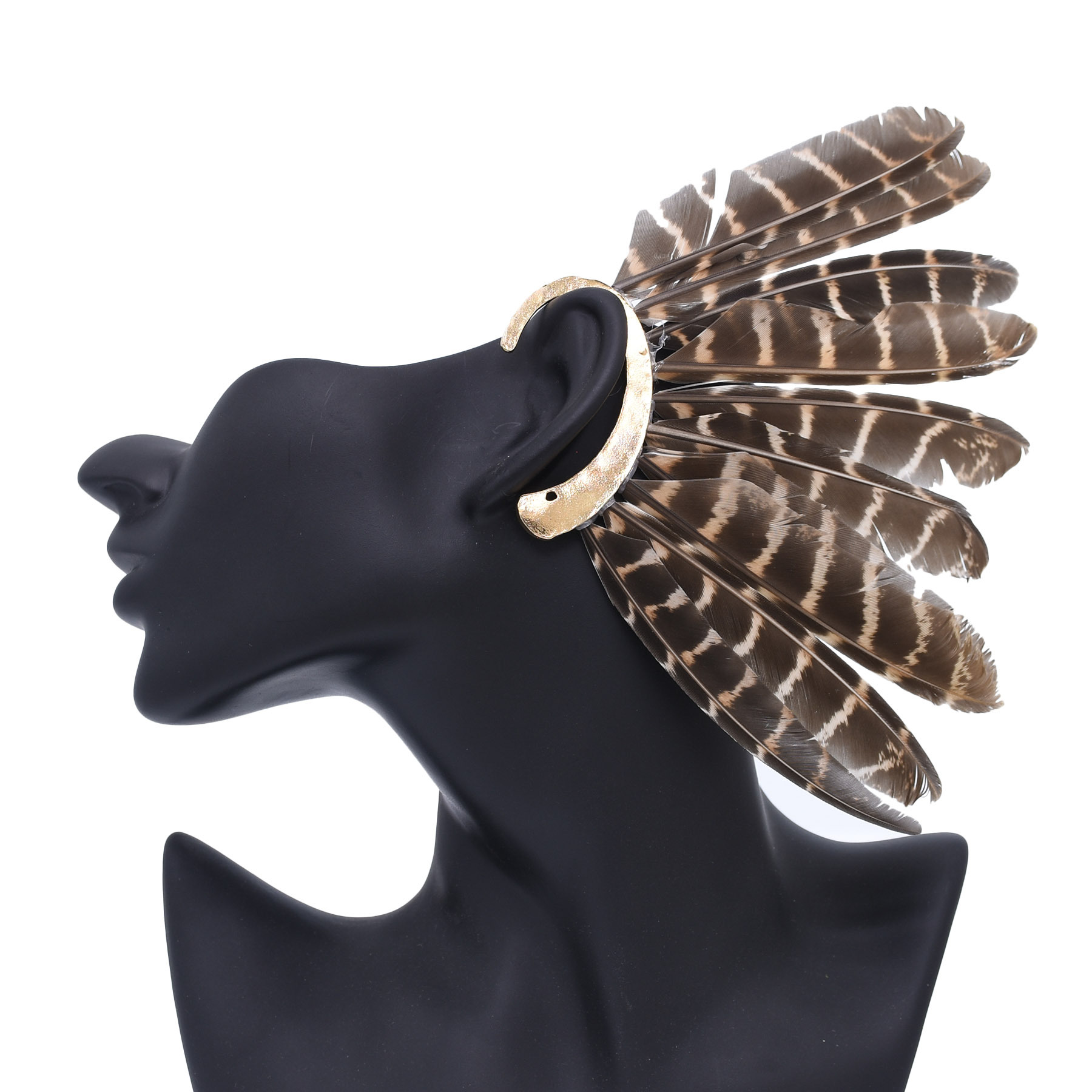Unisex Brown Feather Ear Cuff Non-Piercing