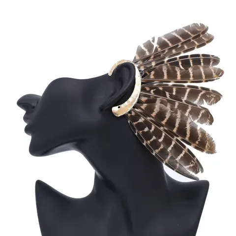 Unisex Brown Feather Ear Cuff Non-Piercing