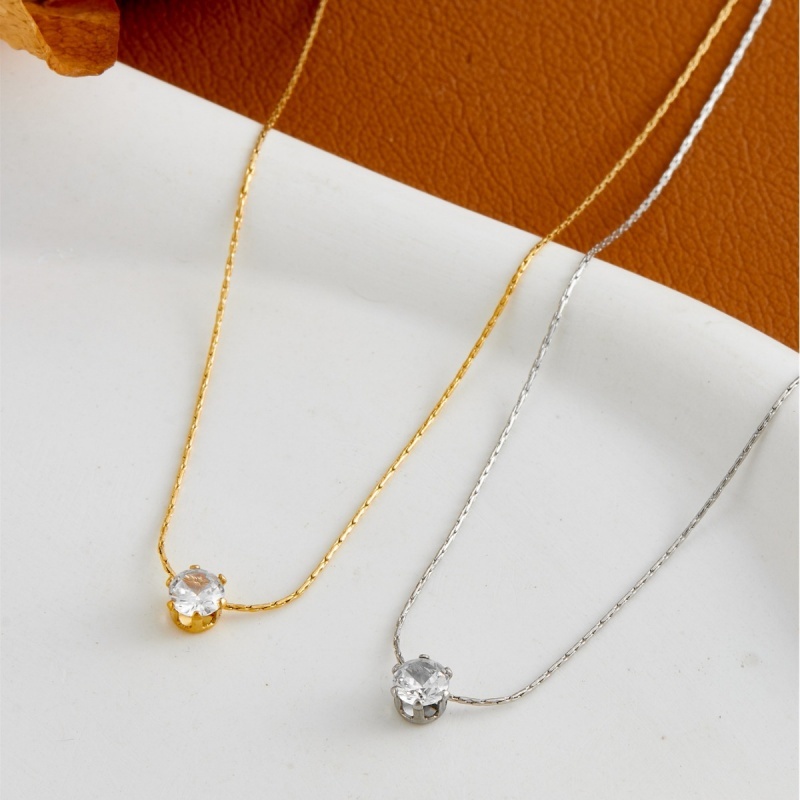 Thin Stainless Steel Solitaire Pendant Necklace