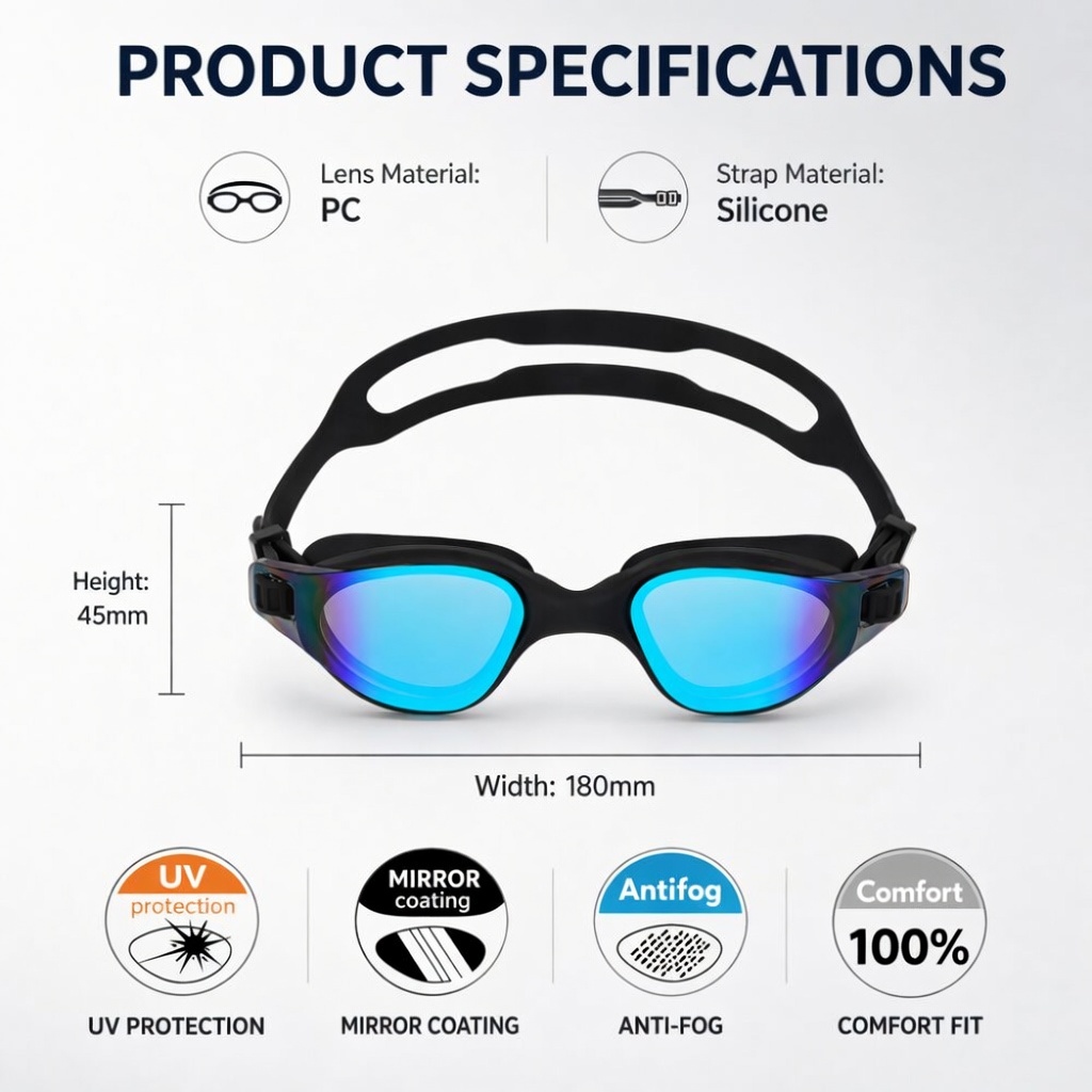 Mirrored Silicone Adult Swimming Goggles 3