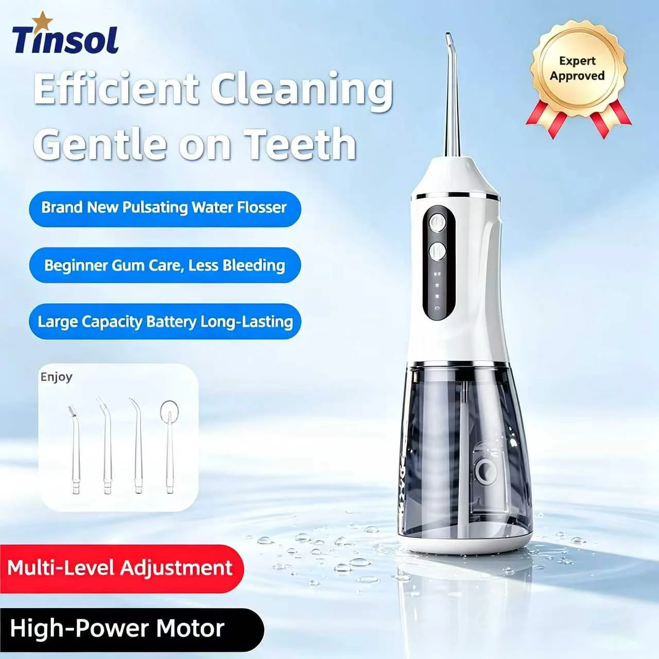 TINSOL Elektrischer Wasserflosser für Zähne Drei Reinigungsmodi Typ-C-Ladung