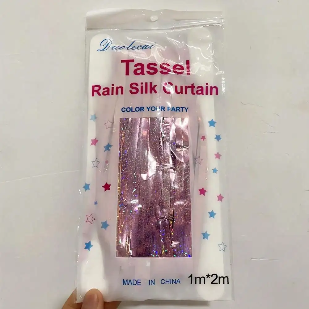 1 Stück 1*2M Laser-Rosa Party-Hintergrundvorhänge Glitzer-Lametta-Fransenfolienvorhang Geburtstags- und 3