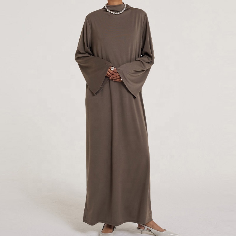 High Neck Solid Abaya Maxi Dress