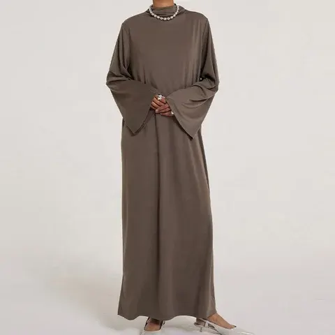 High Neck Solid Abaya Maxi Dress