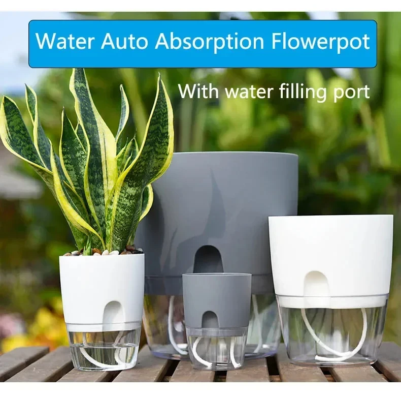 Transparenter Doppelschichtiger Kunststoff-Blumentopf Selbstbewässernder Blumentopf Baumwollseil Bewässerung Kleiner