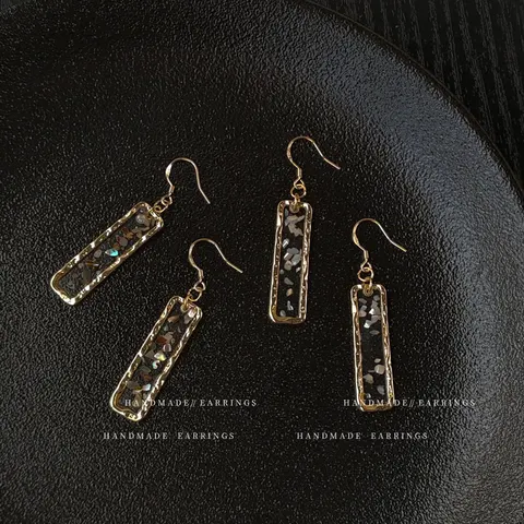 Broken Shell Rectangular Geometric Earrings Handmade Epoxy Face