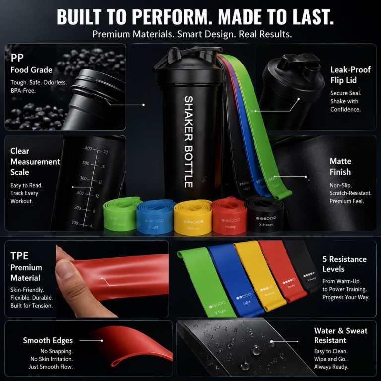 Fitness-Shaker 600 ml mit Widerstandsbändern 2