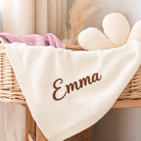 100% Baumwoll-Strickdecke für Babys Personalisierbar mit Namen Weiche