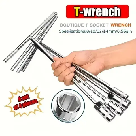 4-Piece Chrome Vanadium Socket Wrench Set T-Handle