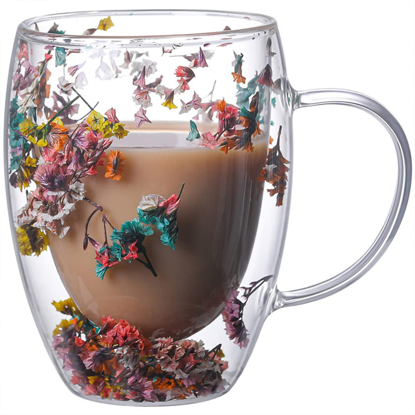 Chinese-Style Double-Wall Glass Mug with Handle