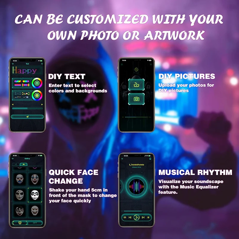 LED-Maske mit Bluetooth-App-Steuerung Programmierbare Gesichtstransformation Leuchtende Halloween-LED-Maske 4