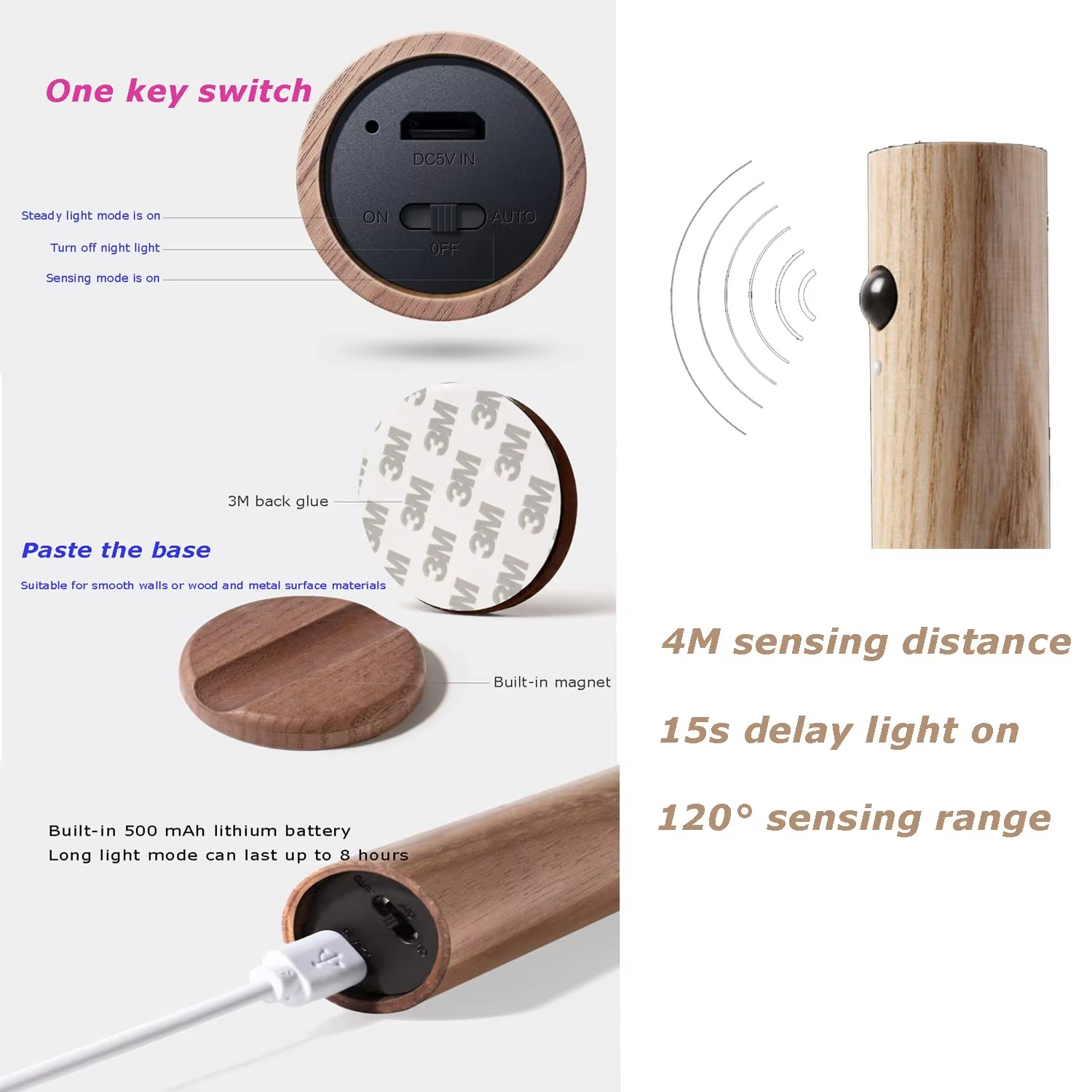 Kabelloses LED-Bewegungsmelder-Nachtlicht Magnetisch 3