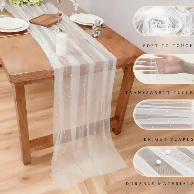 White and Pink Pearl Table Runner 76CMx3M 3