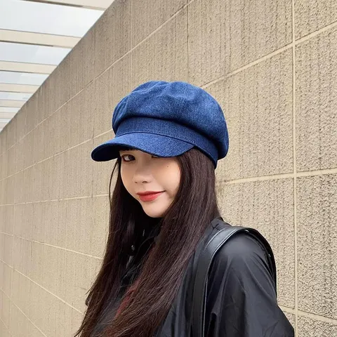 denim octagon cap