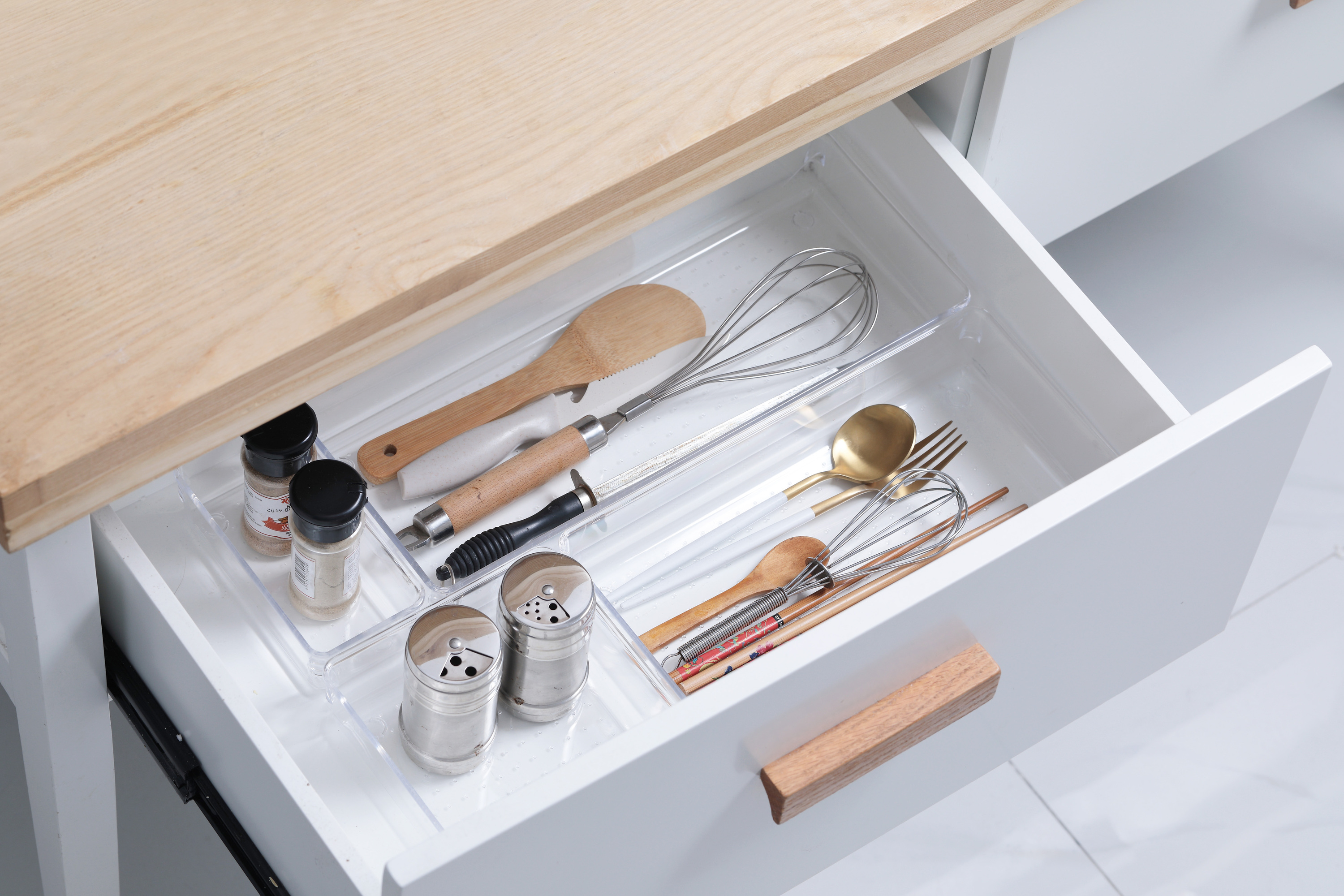 13PCS Clear Plastic Desk Drawer Organizers Set 5-Size 3