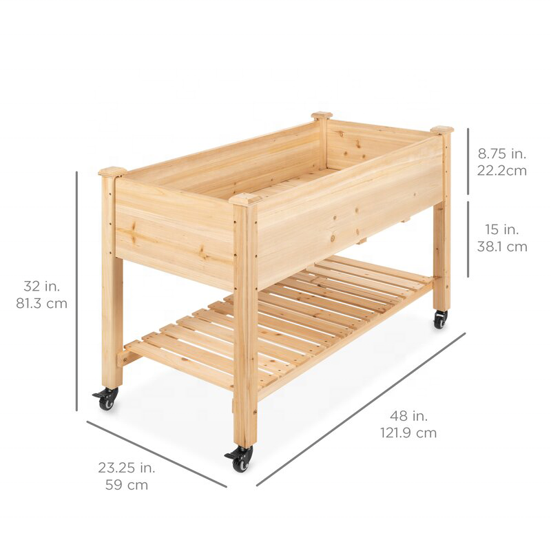 Weatherproof Wooden Raised Garden Bed with Wheels 3