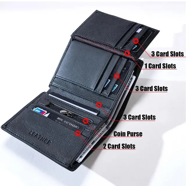 Vertical Genuine Leather Men's Wallet, RFID 3