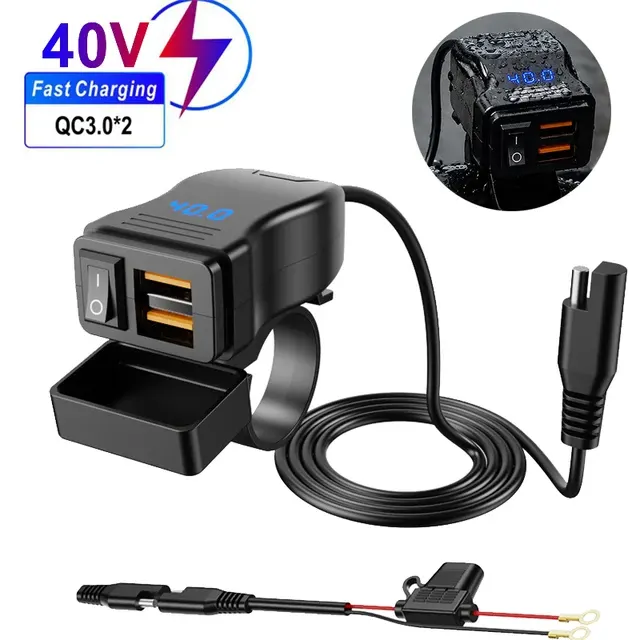 Waterproof Motorcycle USB Fast Charger with Voltmeter 2