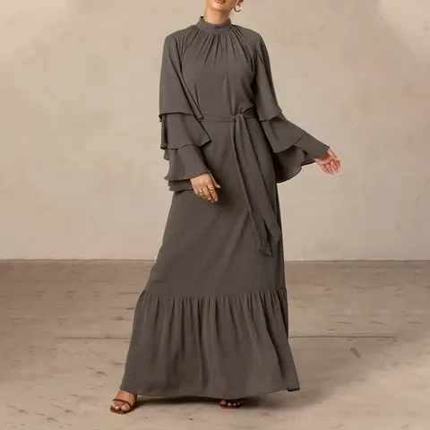 Elegant Ruffle Sleeve Long Tunic Dress for Women