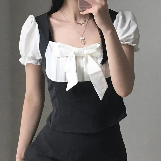 Women's Bow Stitching Puff Sleeve 1