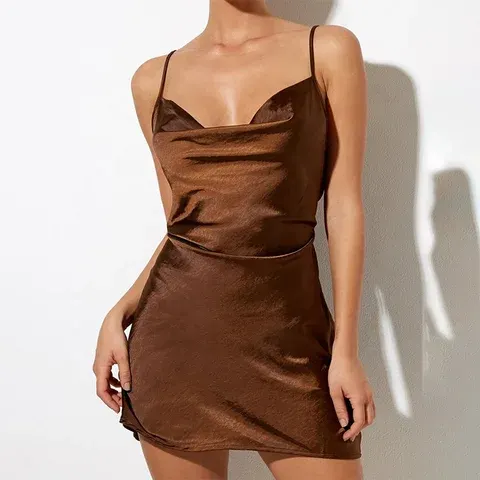 Black Satin Mini Slip Dress