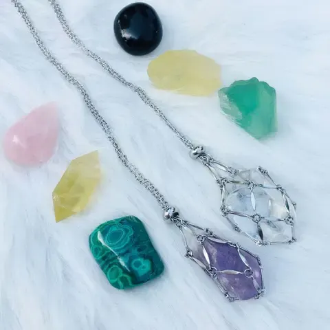 Stainless Steel Crystal Holder Pendant Necklace
