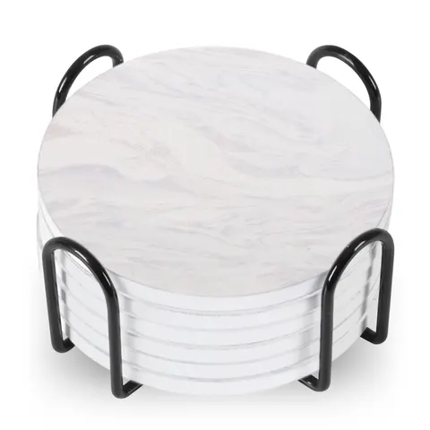 Set Of 6 Beverage Coasters With Stand Round