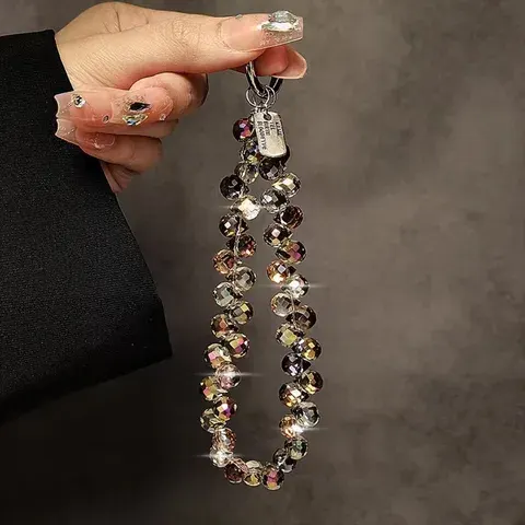 Stilvoller Glitzer-Kristallperlen-Anhänger Abnehmbarer Bunter Kristallperlen-Schlüsselanhänger Transparentes Telefon-Lanyard für