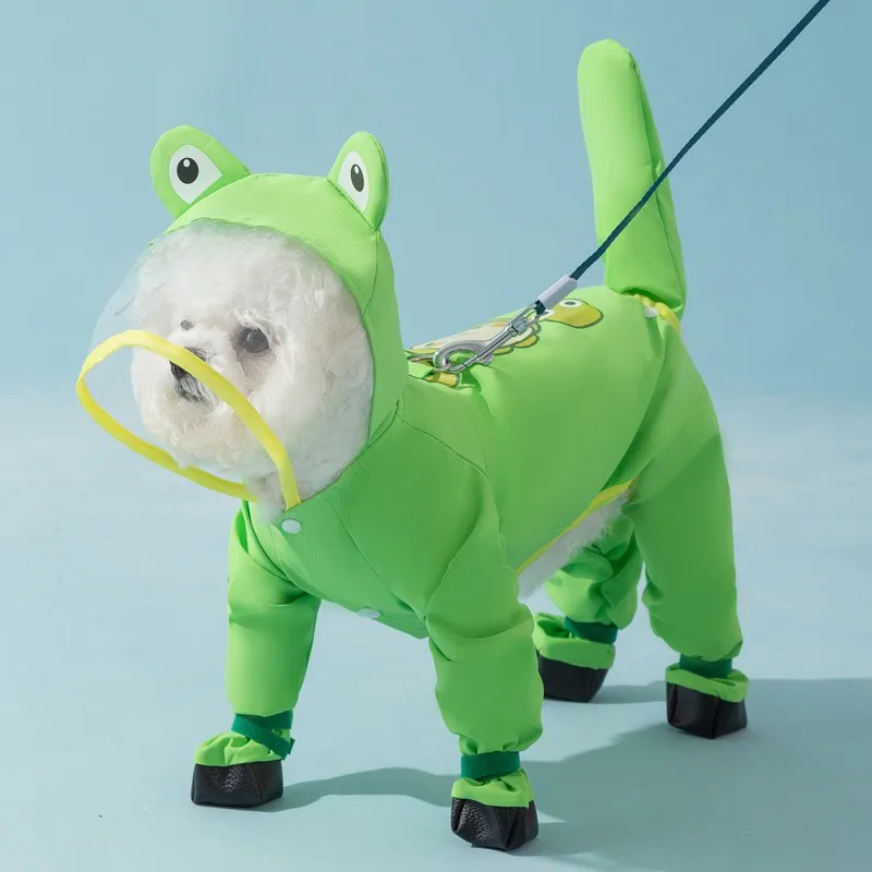 Hunde-Regenmantel und Regenschuhe-Set Haustier-Frosch Wasserdichte Kleidung Leichte Regenjacke