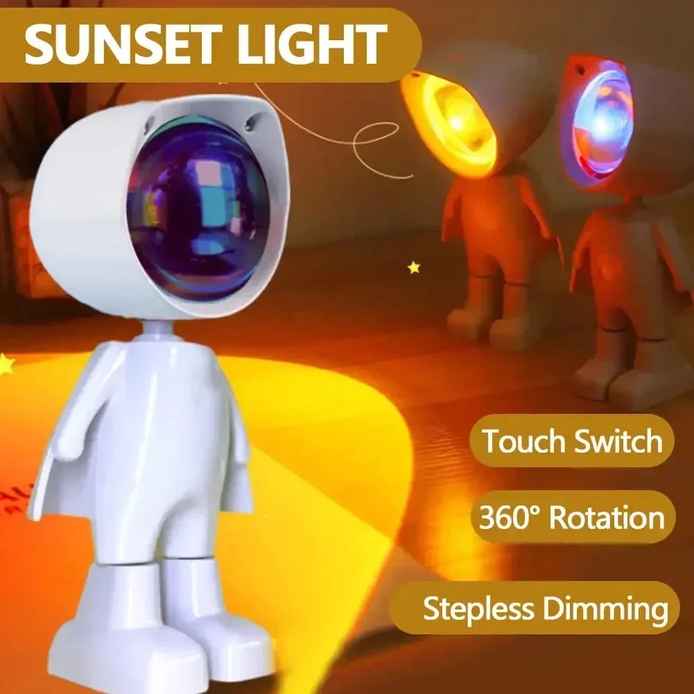 GGbingo Wiederaufladbare Astronauten-Roboter-Regenbogen-Projektions-Sonnenlampe Tisch-Nachtlicht Sonnenuntergangslampe Dimmbare Schlafzimmer-Atmosphärenleuchte 4