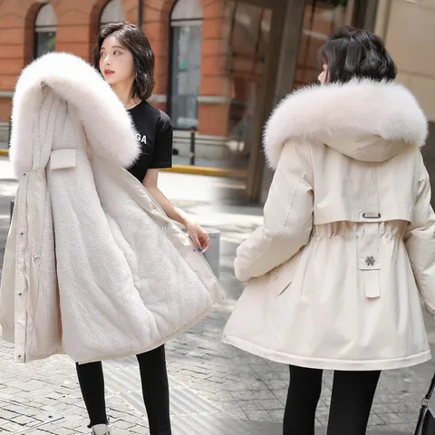 Big Fur Collar Loose Cotton-padded Fleece-lined Thickened Parka