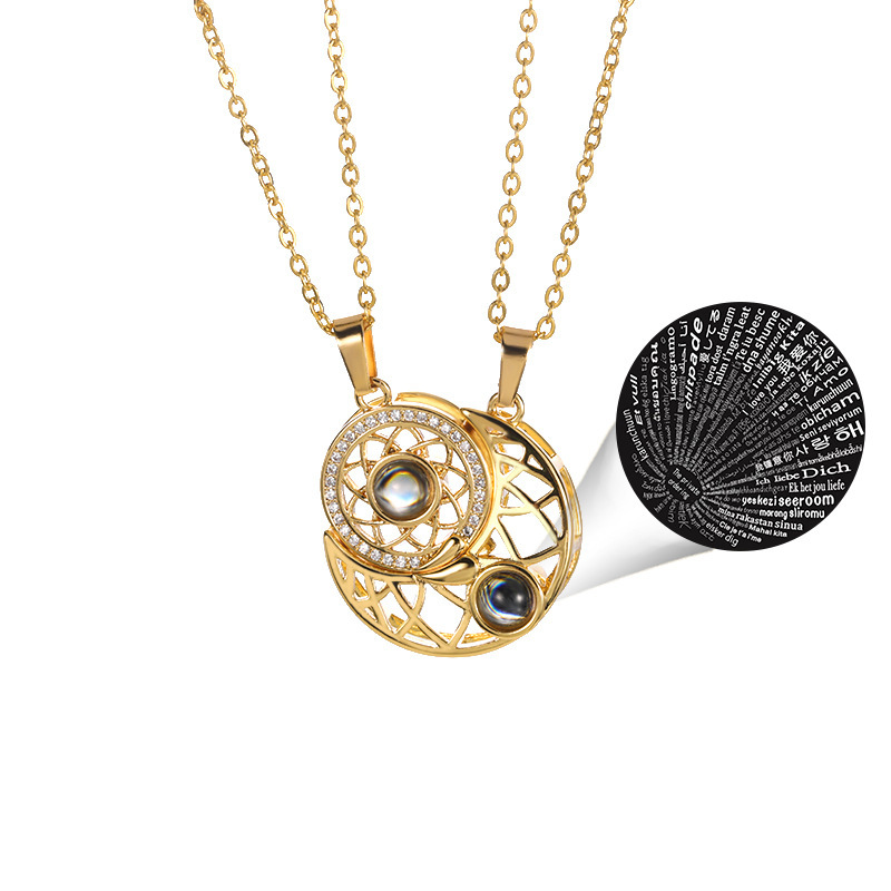 Sun Moon Star Projection Necklace with 100 Languages