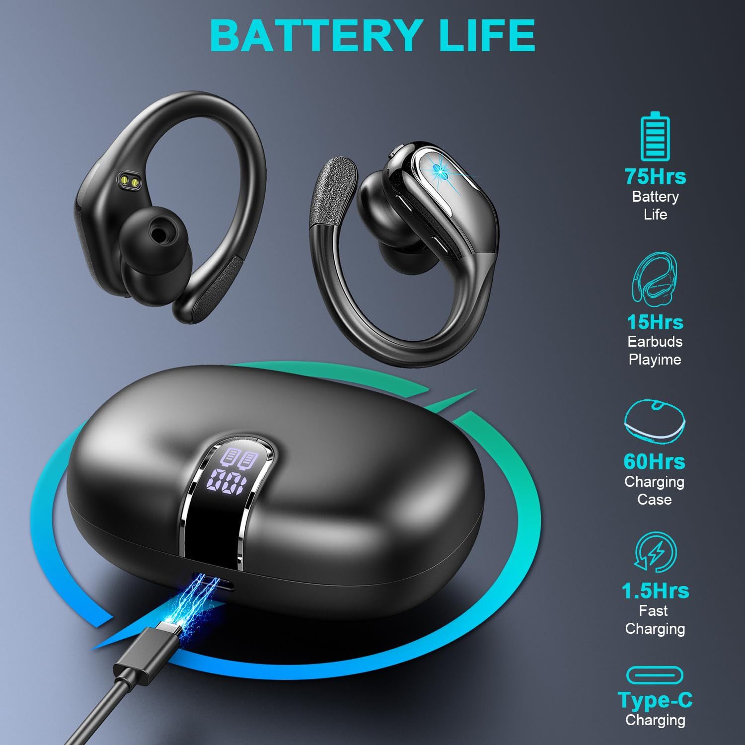 BX29 Headphones Long Time Playing BT5.4 Earbuds Ear 2