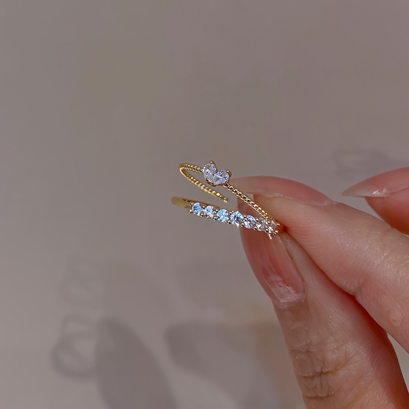 Women's Luxury Elegant Design Adjustable Heart Rhinestone Stackable